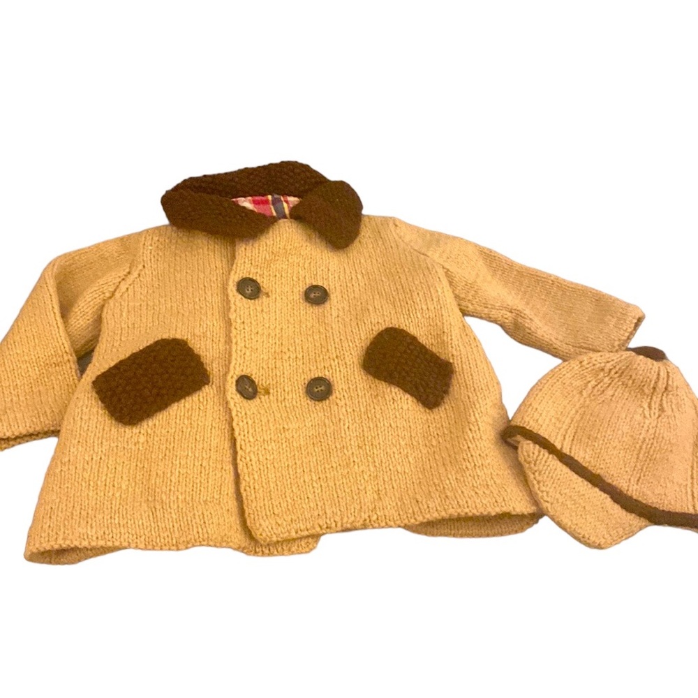Hand crafted vintage knit toddler jacket and hat set